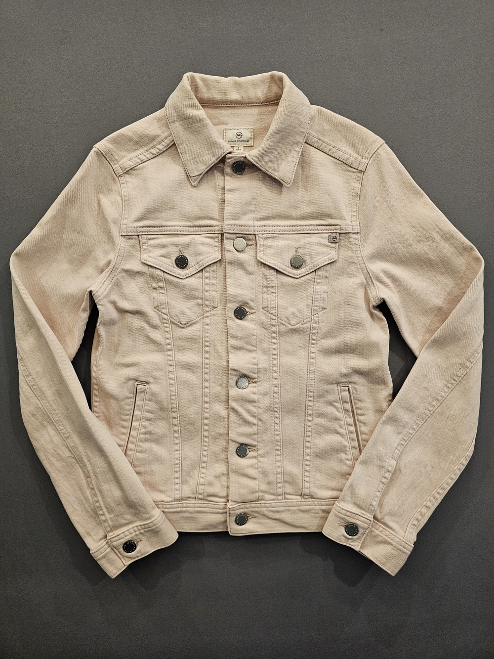 AG Adriano Goldschmied Denim Trucker Jacket Pastel Peach Cream Tan - Size S